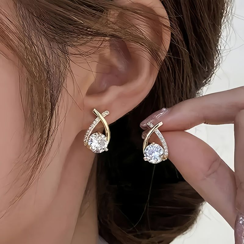Gleaming Golden Cross Zirconia Stud Earrings