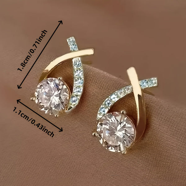 Gleaming Golden Cross Zirconia Stud Earrings