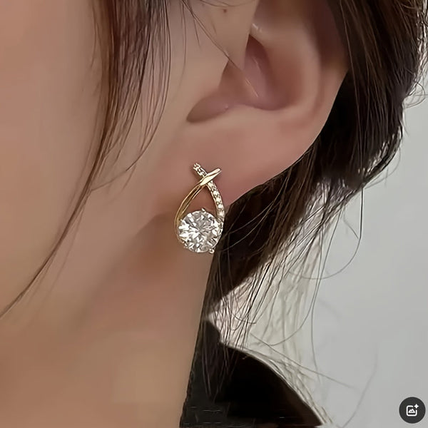 Gleaming Golden Cross Zirconia Stud Earrings