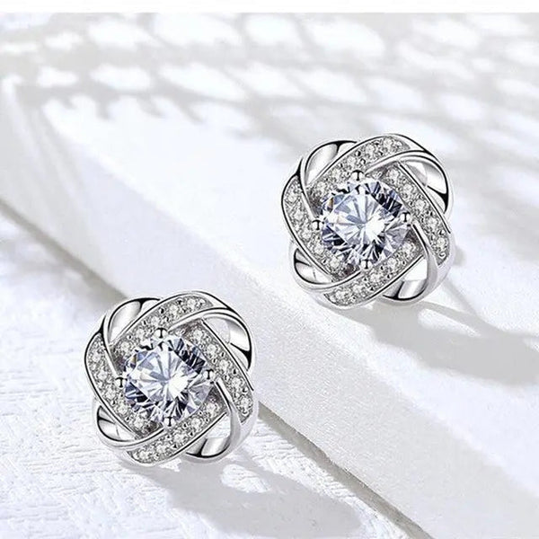 Glittering Gold Spiral Floral Crystal Stud Earrings - Delicate, Sparkling Floral Design
