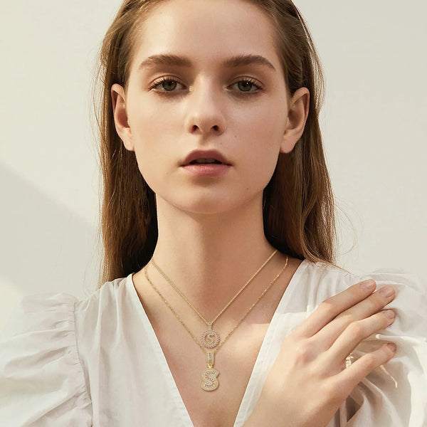 Gold Pave Letter Initial Necklace Set