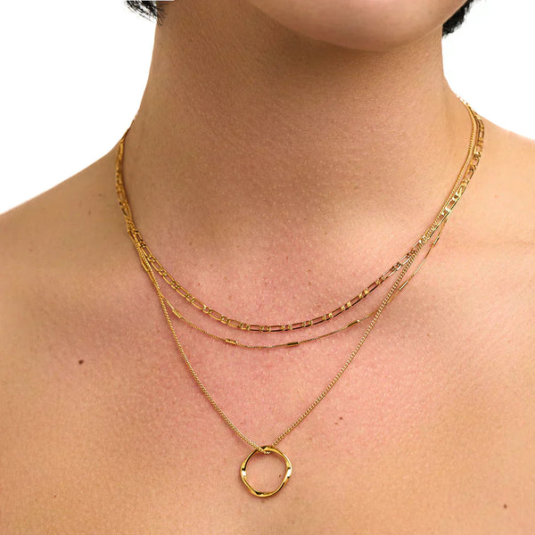 Circa | Gold Open-Circle Three-Row Necklace – Elegant Layered Design