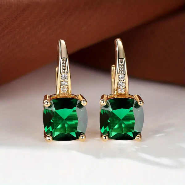 Radiant Mystic Sapphire Stone Gold Hoop Earrings
