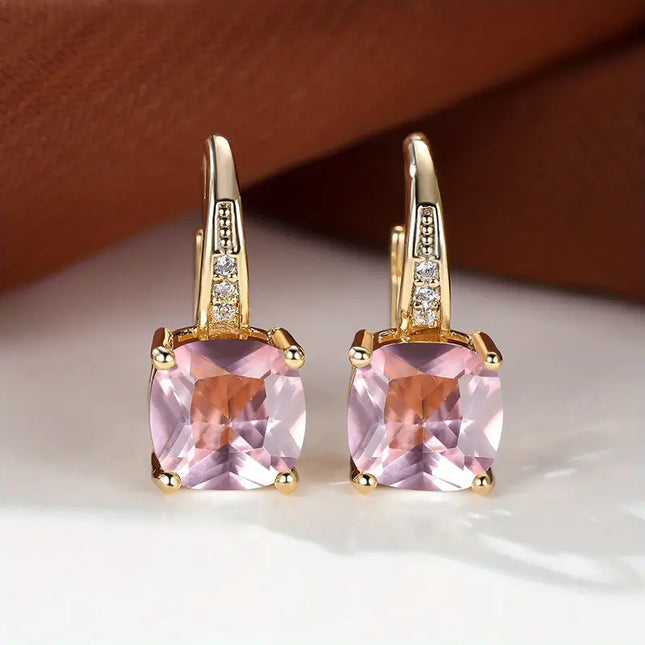 Radiant Mystic Sapphire Stone Gold Hoop Earrings