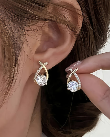 Gleaming Golden Cross Zirconia Stud Earrings