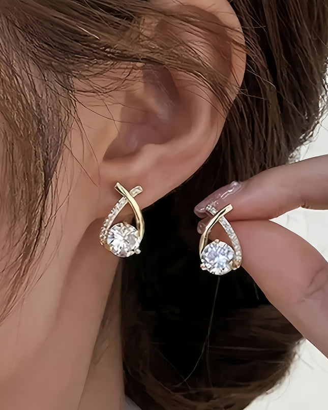 Gleaming Golden Cross Zirconia Stud Earrings