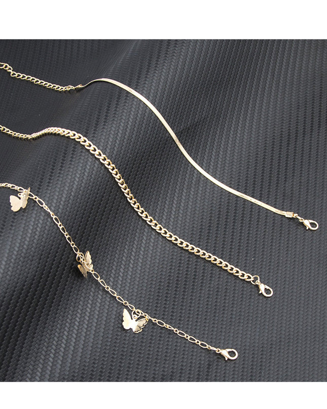 Goldtone Butterfly Station Anklet Set — jewelry gift detail view 2 | Dear Given