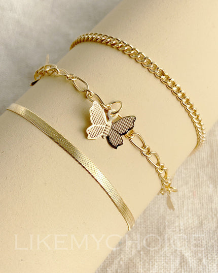 Goldtone Butterfly Station Anklet Set — jewelry gift detail view 3 | Dear Given