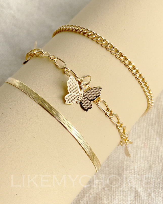 Goldtone Butterfly Station Anklet Set — jewelry gift detail view 3 | Dear Given