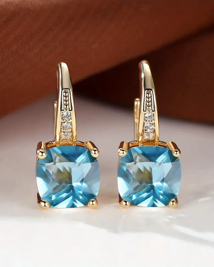 Radiant Mystic Sapphire Stone Gold Hoop Earrings