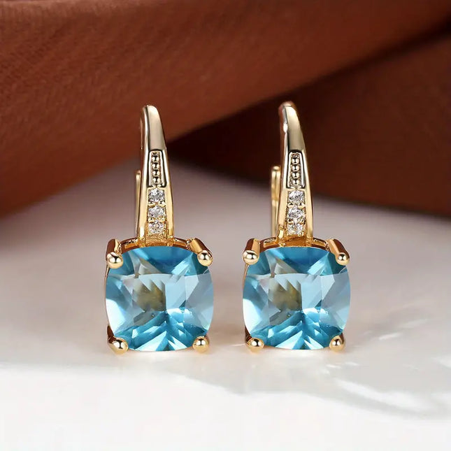Radiant Mystic Sapphire Stone Gold Hoop Earrings
