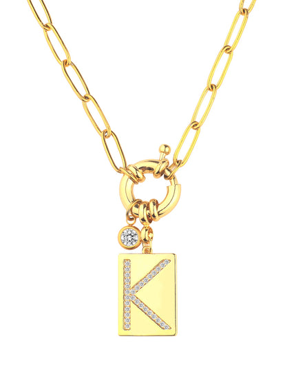 Pave Initial Pendant Necklace with Paperclip Chain