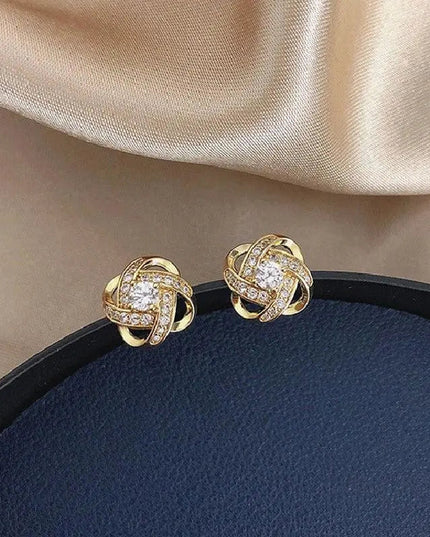 Glittering Gold Spiral Floral Crystal Stud Earrings - Delicate, Sparkling Floral Design