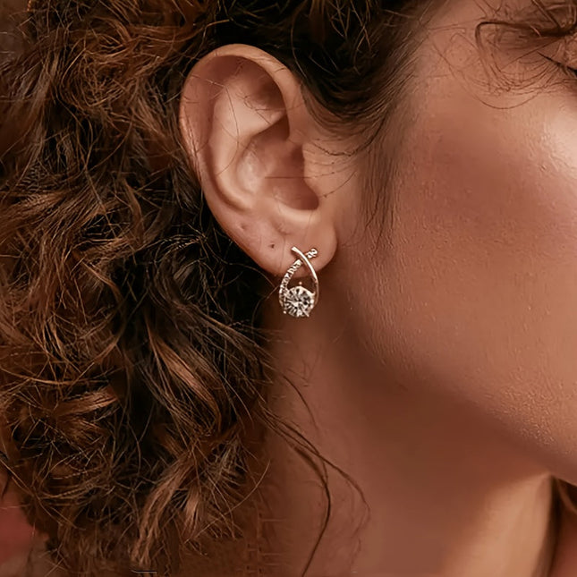 Gleaming Golden Cross Zirconia Stud Earrings