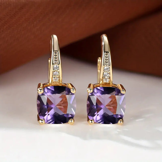 Radiant Mystic Sapphire Stone Gold Hoop Earrings