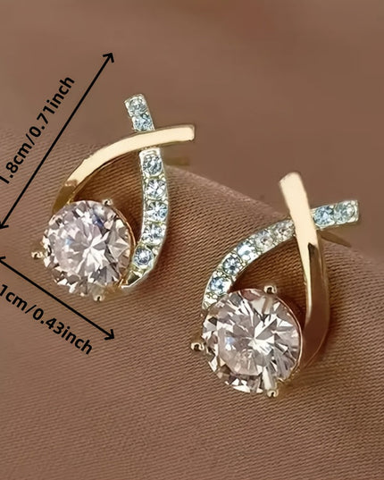 Gleaming Golden Cross Zirconia Stud Earrings