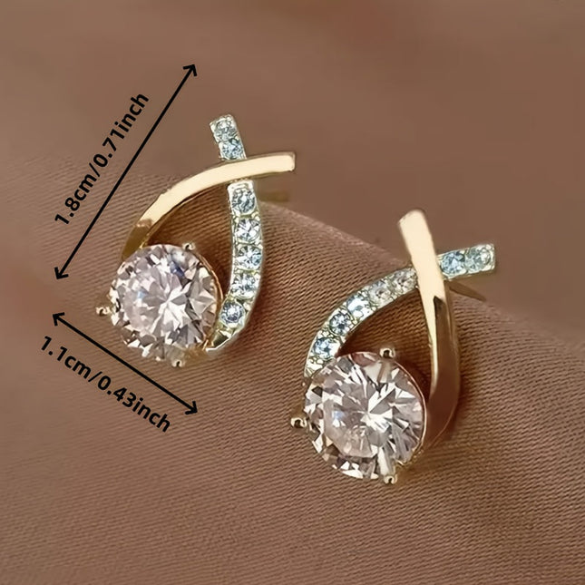 Gleaming Golden Cross Zirconia Stud Earrings