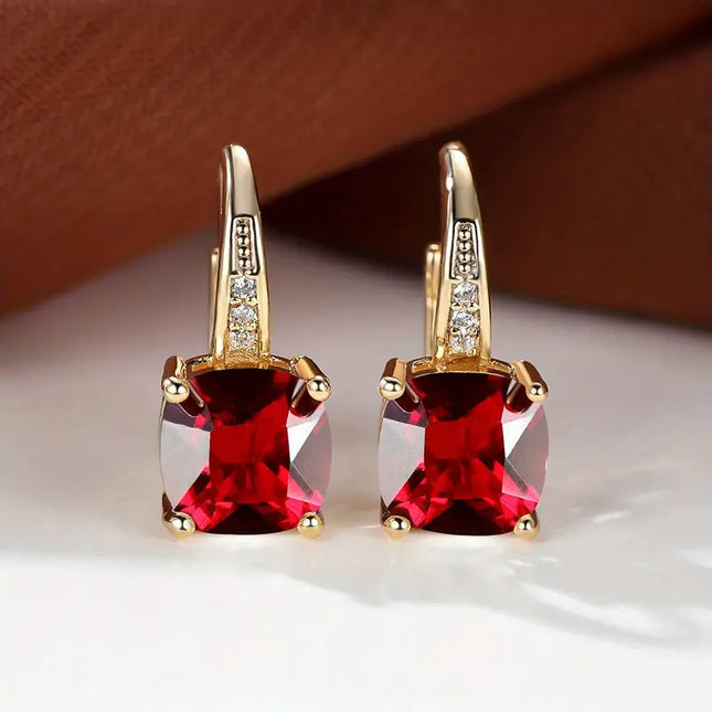 Radiant Mystic Sapphire Stone Gold Hoop Earrings