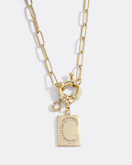 Pave Initial Pendant Necklace with Paperclip Chain