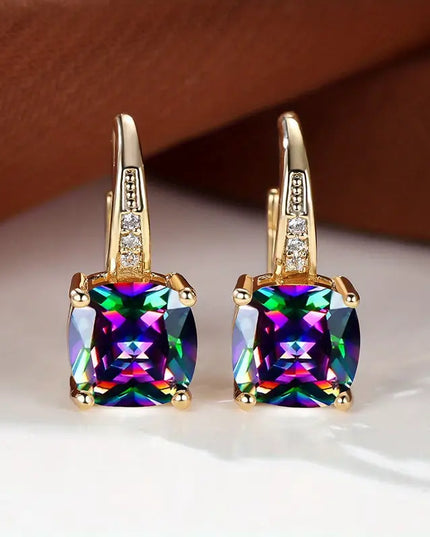 Radiant Mystic Sapphire Stone Gold Hoop Earrings