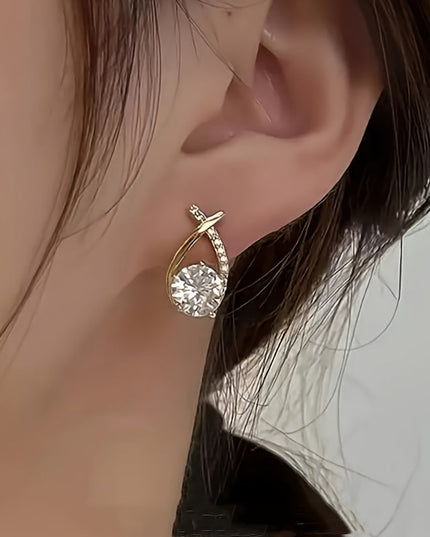 Gleaming Golden Cross Zirconia Stud Earrings