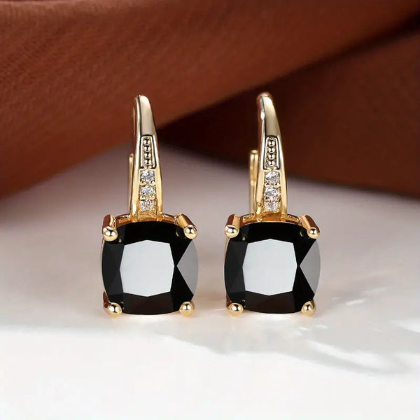 Radiant Mystic Sapphire Stone Gold Hoop Earrings
