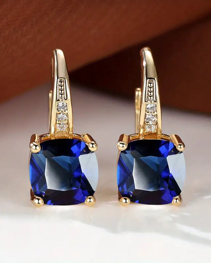 Radiant Mystic Sapphire Stone Gold Hoop Earrings
