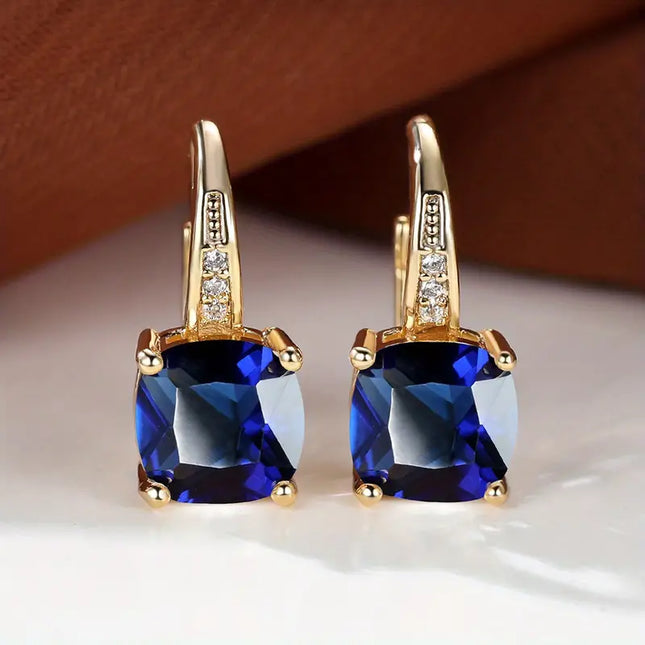 Radiant Mystic Sapphire Stone Gold Hoop Earrings