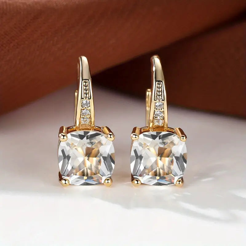 Radiant Mystic Sapphire Stone Gold Hoop Earrings