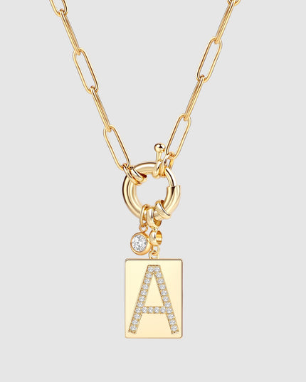 Pave Initial Pendant Necklace with Paperclip Chain