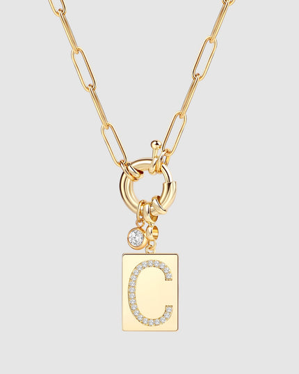 Pave Initial Pendant Necklace with Paperclip Chain