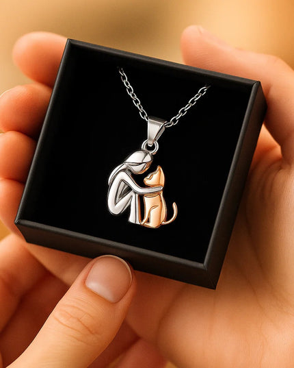 Cat Hug Pendant Necklace - Adorable Cozy Charm for Cat Lovers — jewelry gift detail view 5 | Dear Given