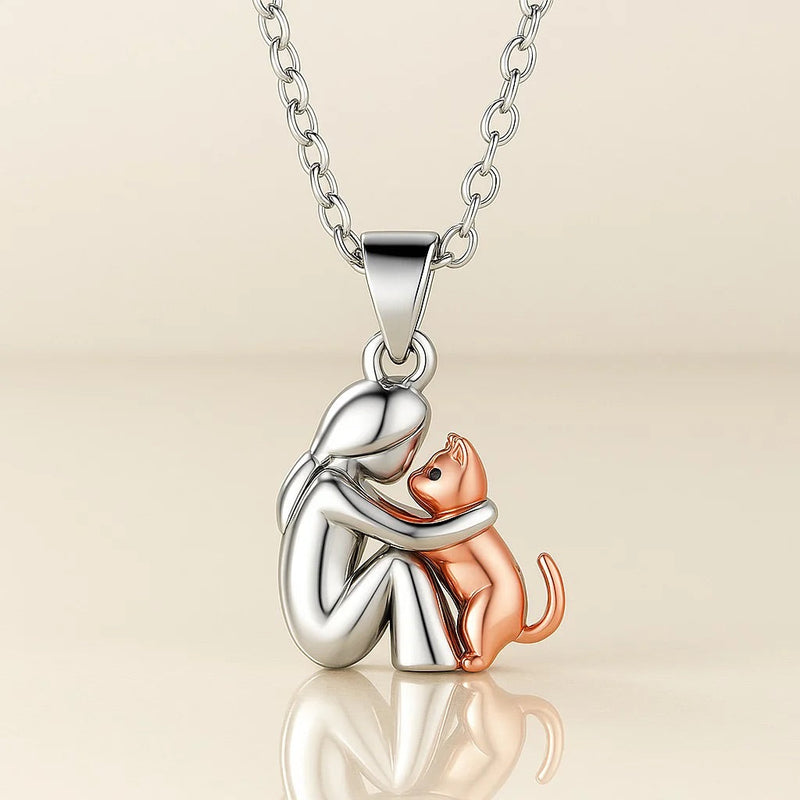 Cat Hug Pendant Necklace - Adorable Cozy Charm for Cat Lovers