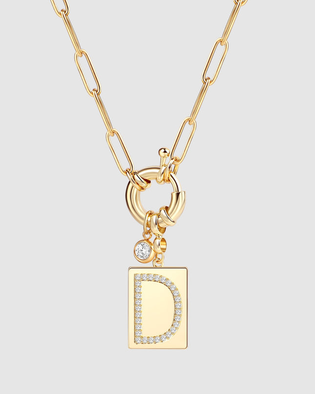 Pave Initial Pendant Necklace with Paperclip Chain
