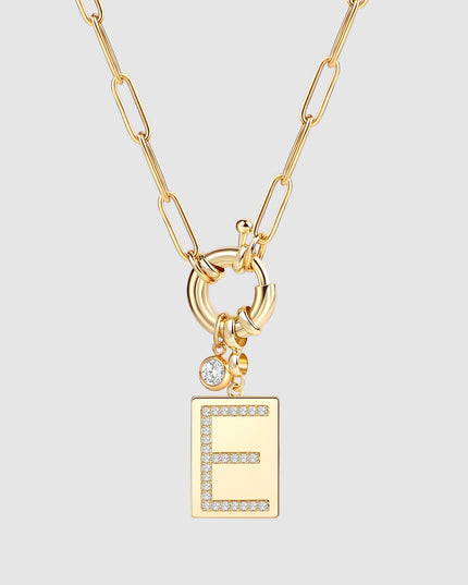 Pave Initial Pendant Necklace with Paperclip Chain