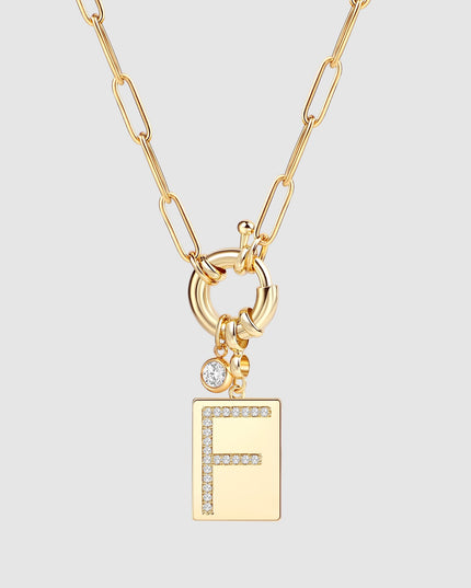 Pave Initial Pendant Necklace with Paperclip Chain