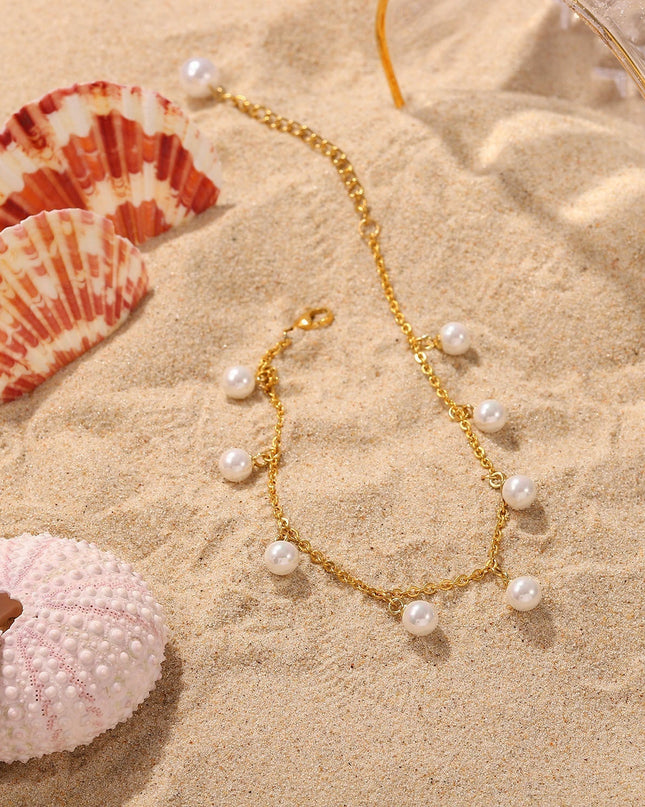 Freshwater Pearl Anklet - Golden Droplets — jewelry gift detail view 4 | Dear Given