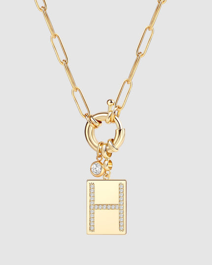 Pave Initial Pendant Necklace with Paperclip Chain