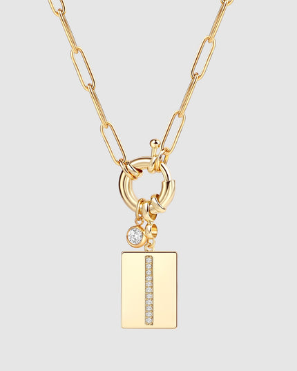 Pave Initial Pendant Necklace with Paperclip Chain