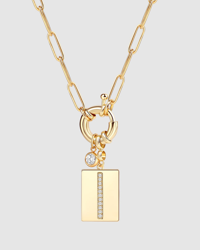 Pave Initial Pendant Necklace with Paperclip Chain