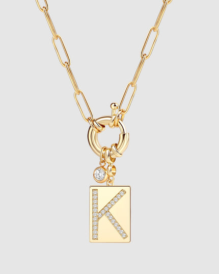 Pave Initial Pendant Necklace with Paperclip Chain