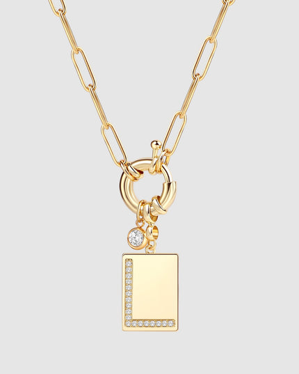 Pave Initial Pendant Necklace with Paperclip Chain