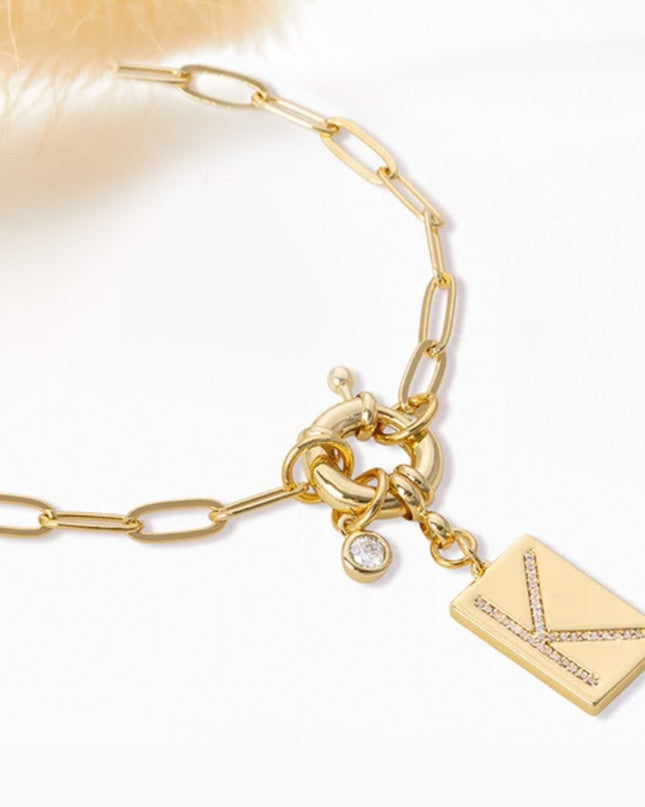Pave Initial Pendant Necklace with Paperclip Chain