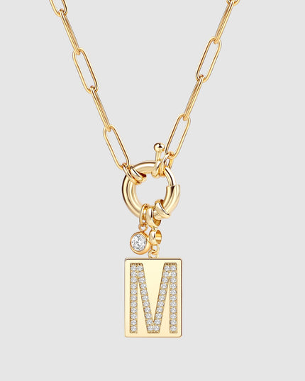 Pave Initial Pendant Necklace with Paperclip Chain