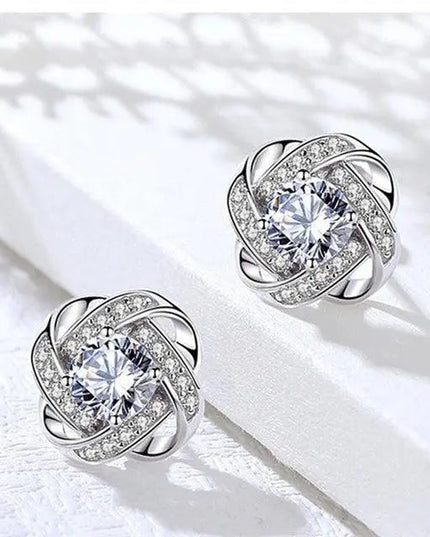Glittering Gold Spiral Floral Crystal Stud Earrings - Delicate, Sparkling Floral Design