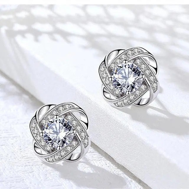 Glittering Gold Spiral Floral Crystal Stud Earrings - Delicate, Sparkling Floral Design