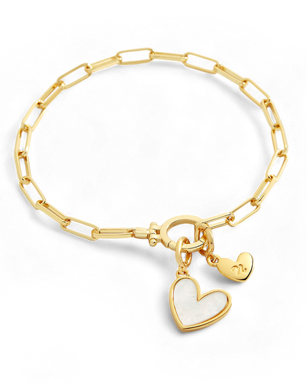 Mother Of Pearl Initial Heart Charm Bracelet