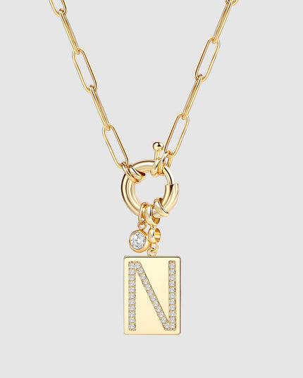 Pave Initial Pendant Necklace with Paperclip Chain