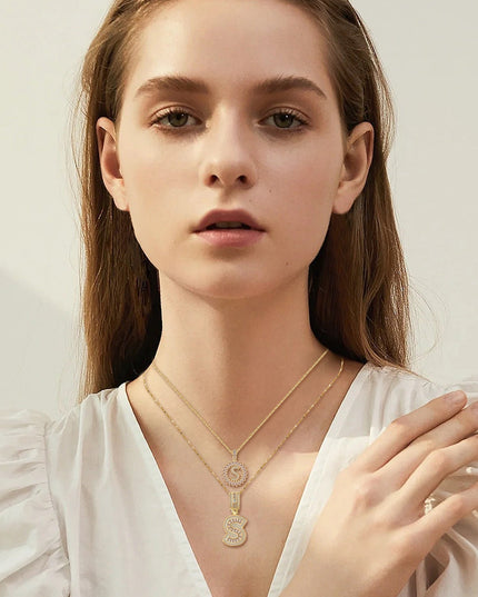 Gold Pave Letter Initial Necklace Set