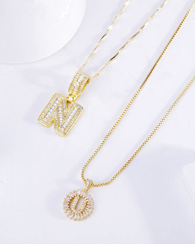 Gold Pave Letter Initial Necklace Set